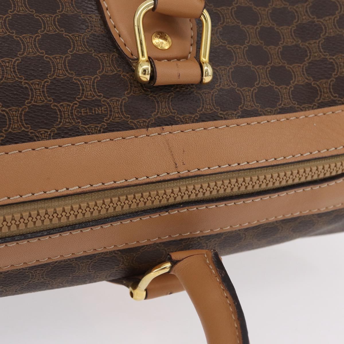 CELINE Macadam Canvas Boston Bag PVC Leather Brown Gold Auth ep14259