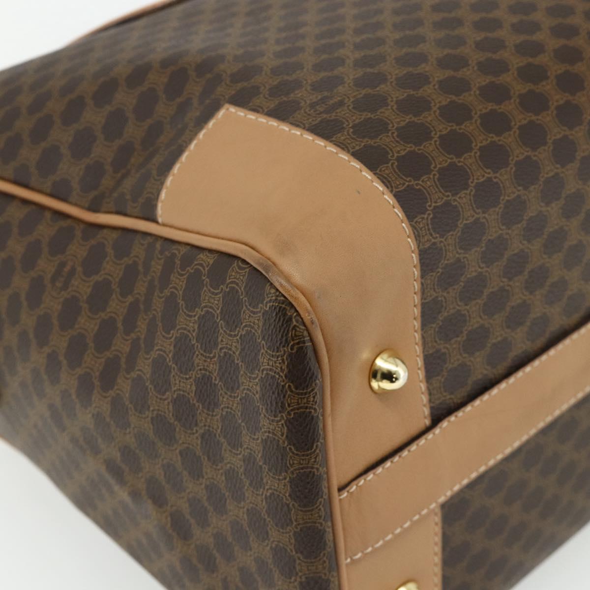 CELINE Macadam Canvas Boston Bag PVC Leather Brown Gold Auth ep14259