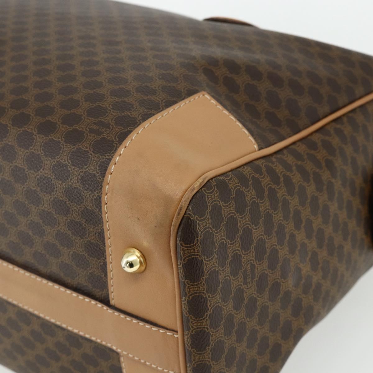 CELINE Macadam Canvas Boston Bag PVC Leather Brown Gold Auth ep14259