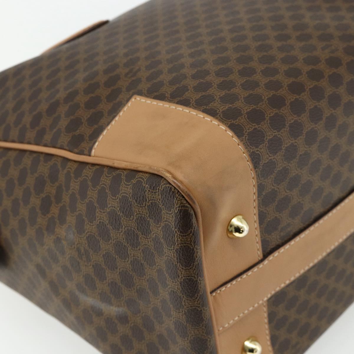 CELINE Macadam Canvas Boston Bag PVC Leather Brown Gold Auth ep14259