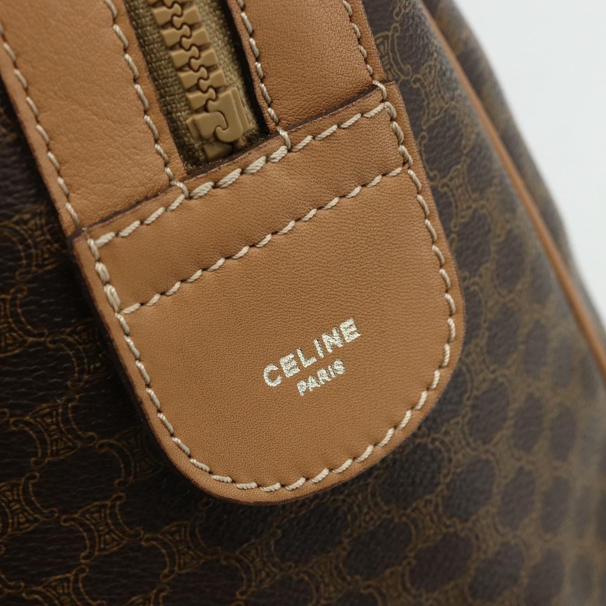 CELINE Macadam Canvas Boston Bag PVC Leather Brown Gold Auth ep14259