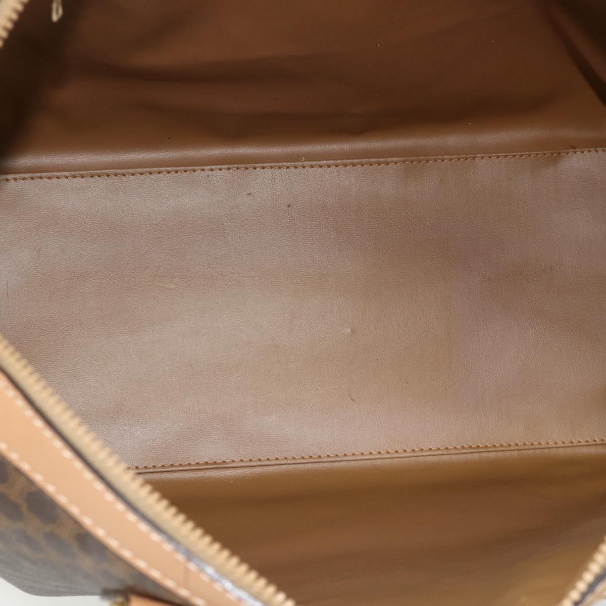 CELINE Macadam Canvas Boston Bag PVC Leather Brown Gold Auth ep14259