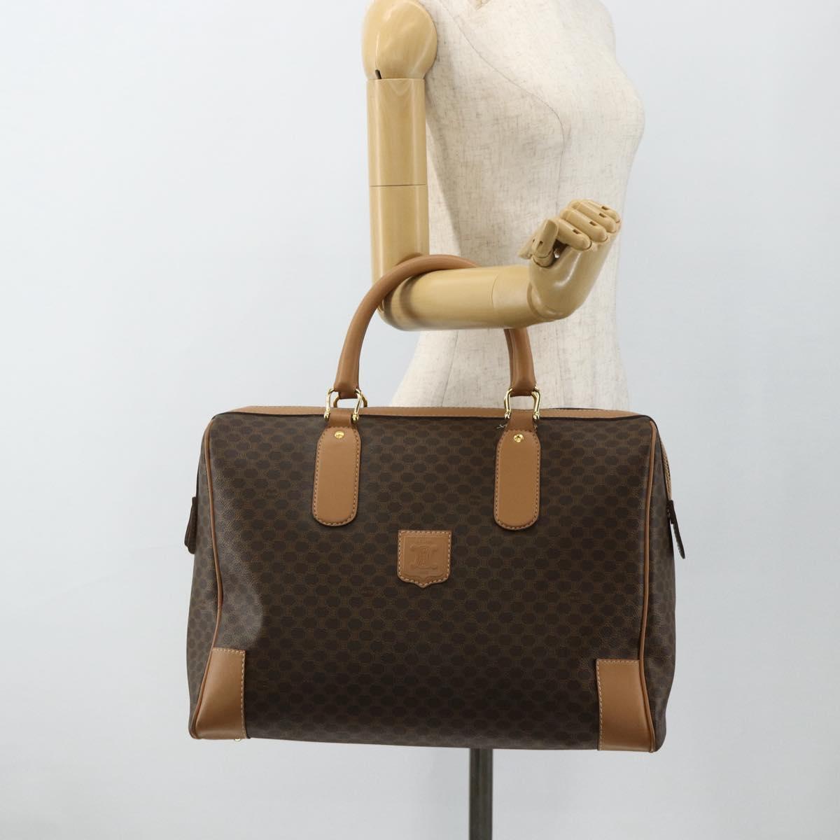CELINE Macadam Canvas Boston Bag PVC Leather Brown Gold Auth ep14259