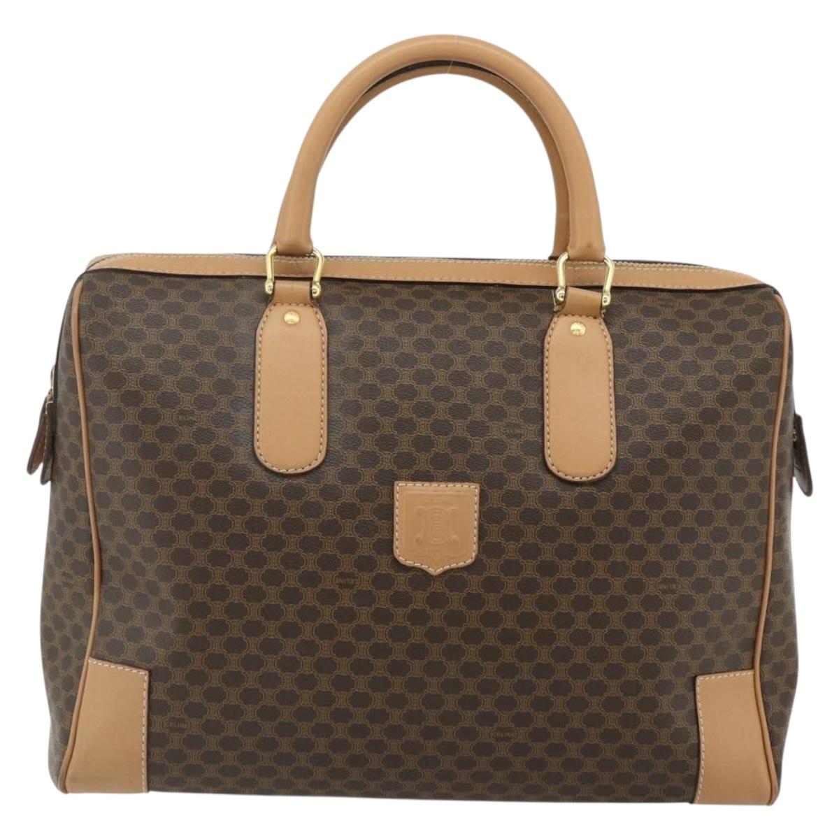 CELINE Macadam Canvas Boston Bag PVC Leather Brown Gold Auth ep14259