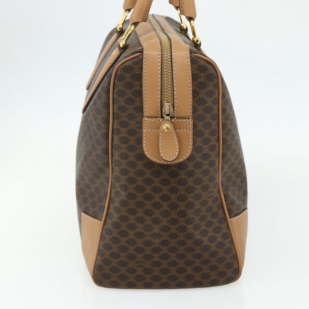 CELINE Macadam Canvas Boston Bag PVC Leather Brown Gold Auth ep14259