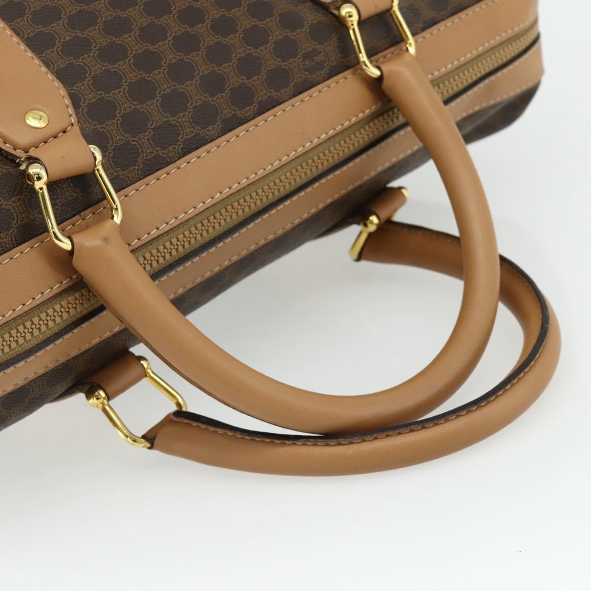 CELINE Macadam Canvas Boston Bag PVC Leather Brown Gold Auth ep14259