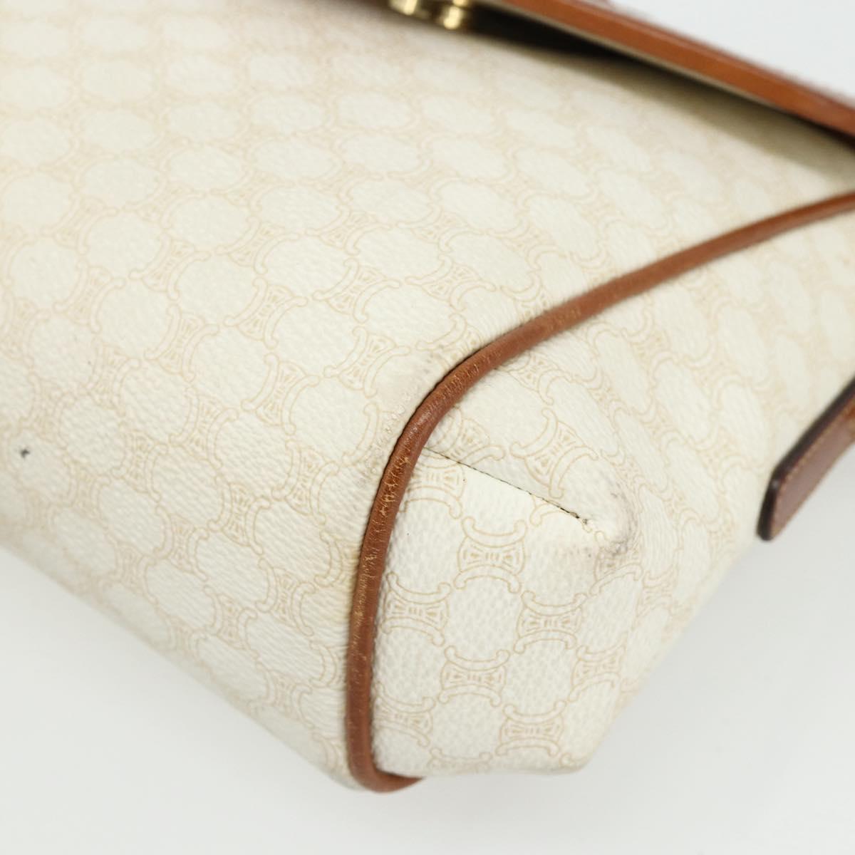 CELINE Macadam Canvas Shoulder Bag PVC Leather White Gold Auth ep14261