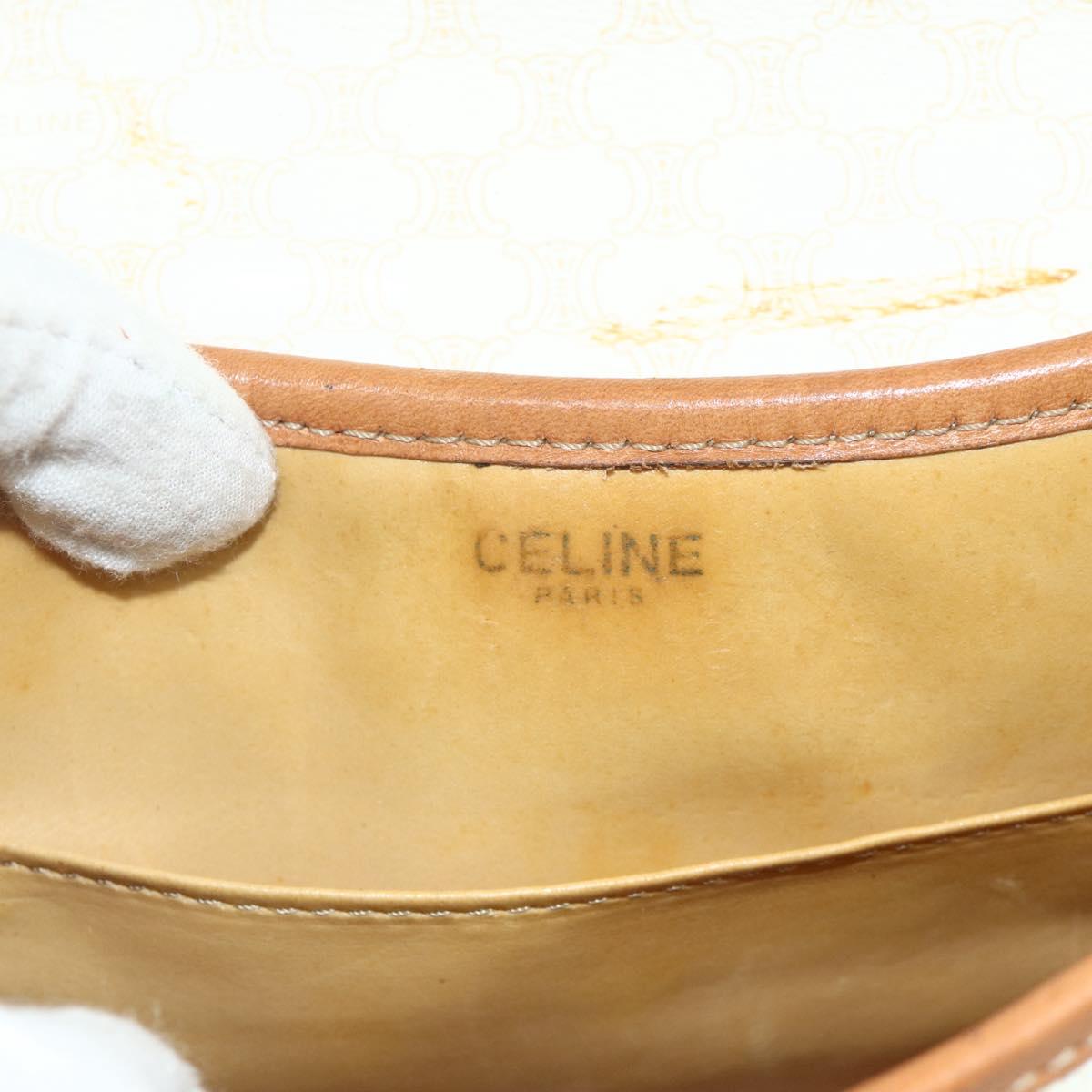 CELINE Macadam Canvas Shoulder Bag PVC Leather White Gold Auth ep14261