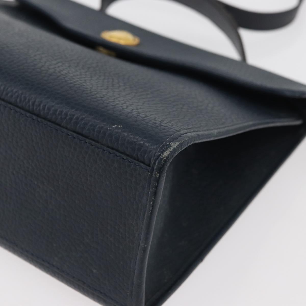 Christian Dior Hand Bag Leather 2way Navy Gold Auth ep14265