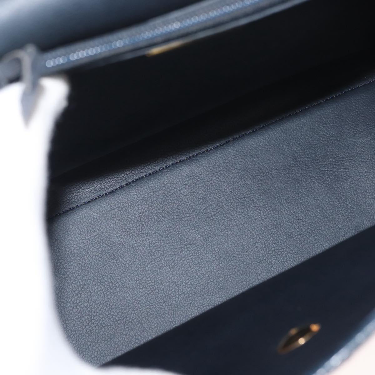 Christian Dior Hand Bag Leather 2way Navy Gold Auth ep14265