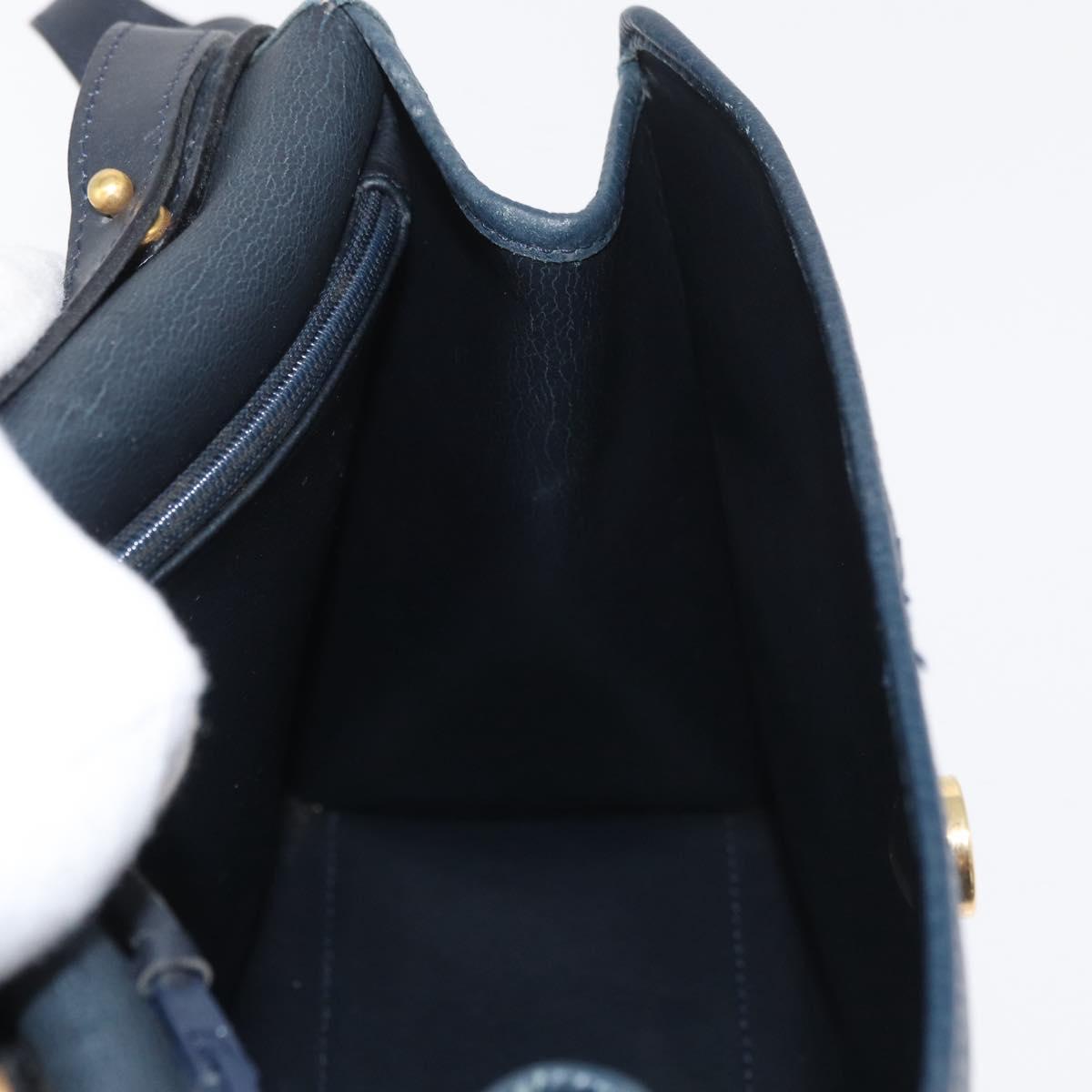 Christian Dior Hand Bag Leather 2way Navy Gold Auth ep14265