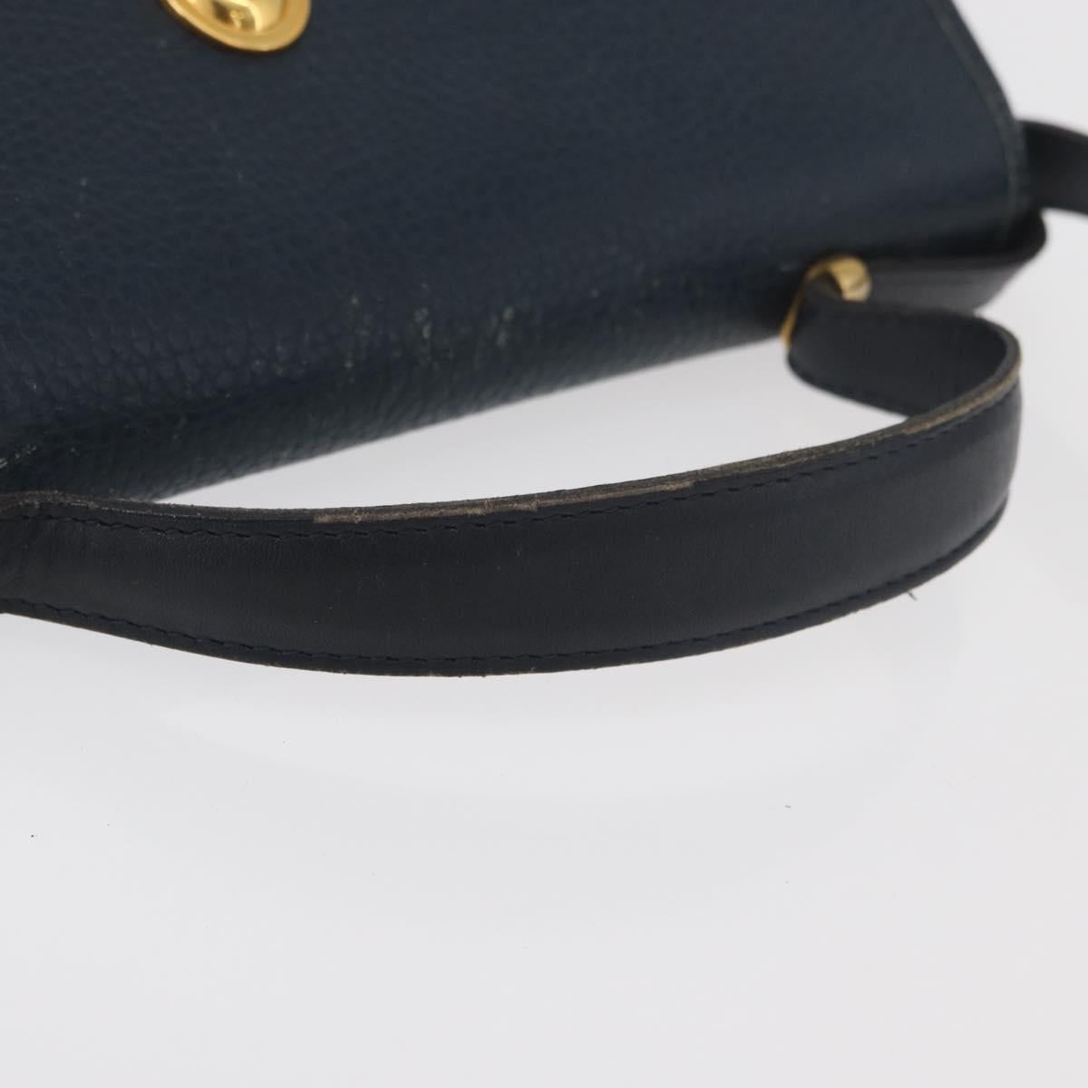 Christian Dior Hand Bag Leather 2way Navy Gold Auth ep14265