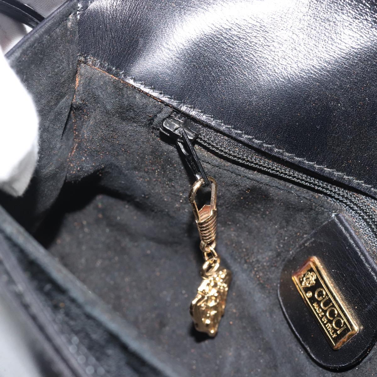 GUCCI Shoulder Bag Leather Black Gold Auth ep14267A