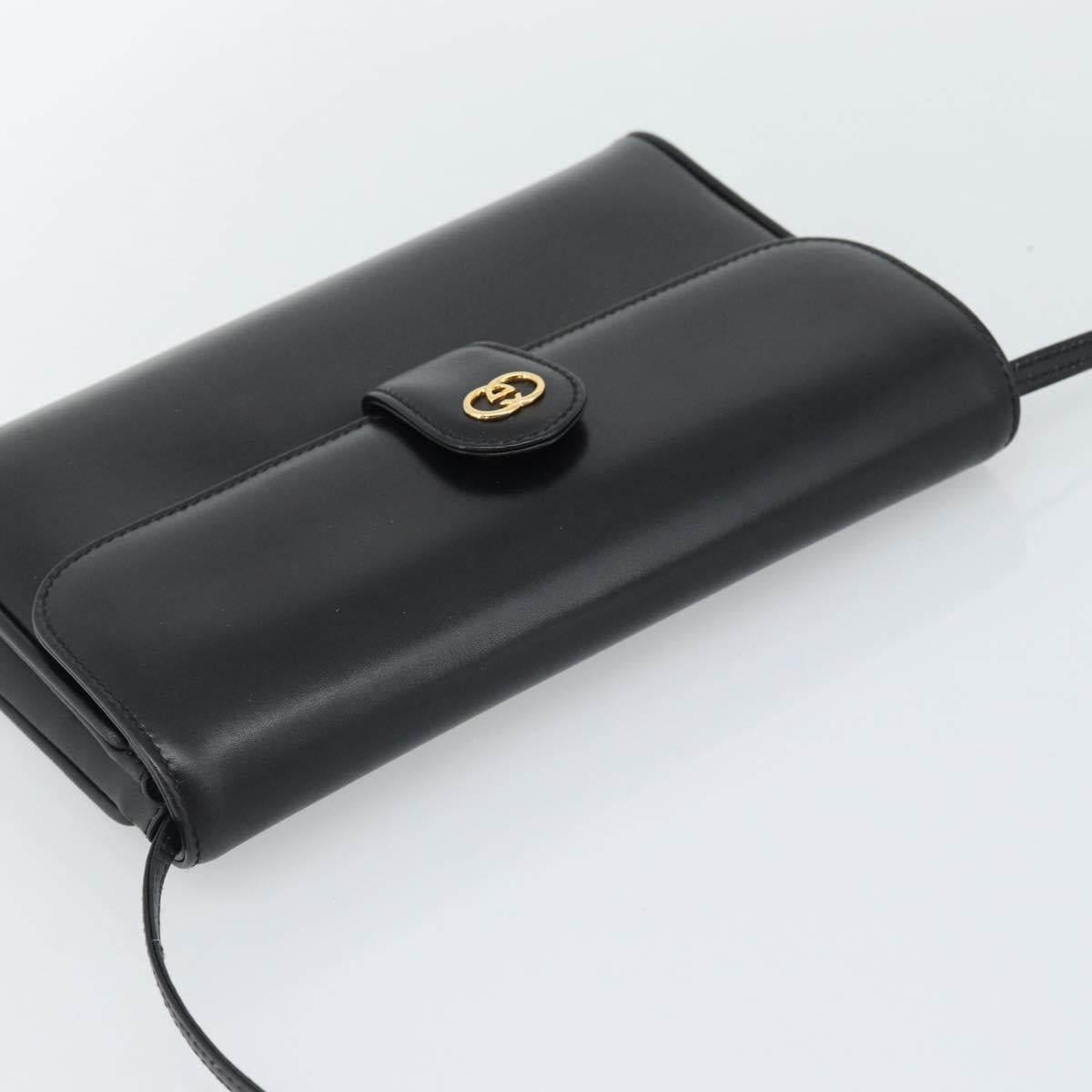 GUCCI Shoulder Bag Leather Black Gold Auth ep14267A