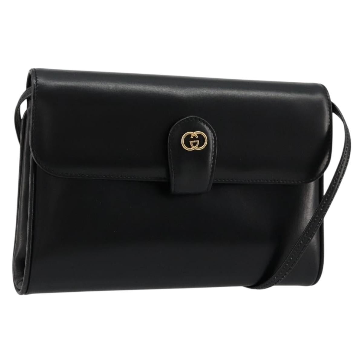 GUCCI Shoulder Bag Leather Black Gold Auth ep14267A