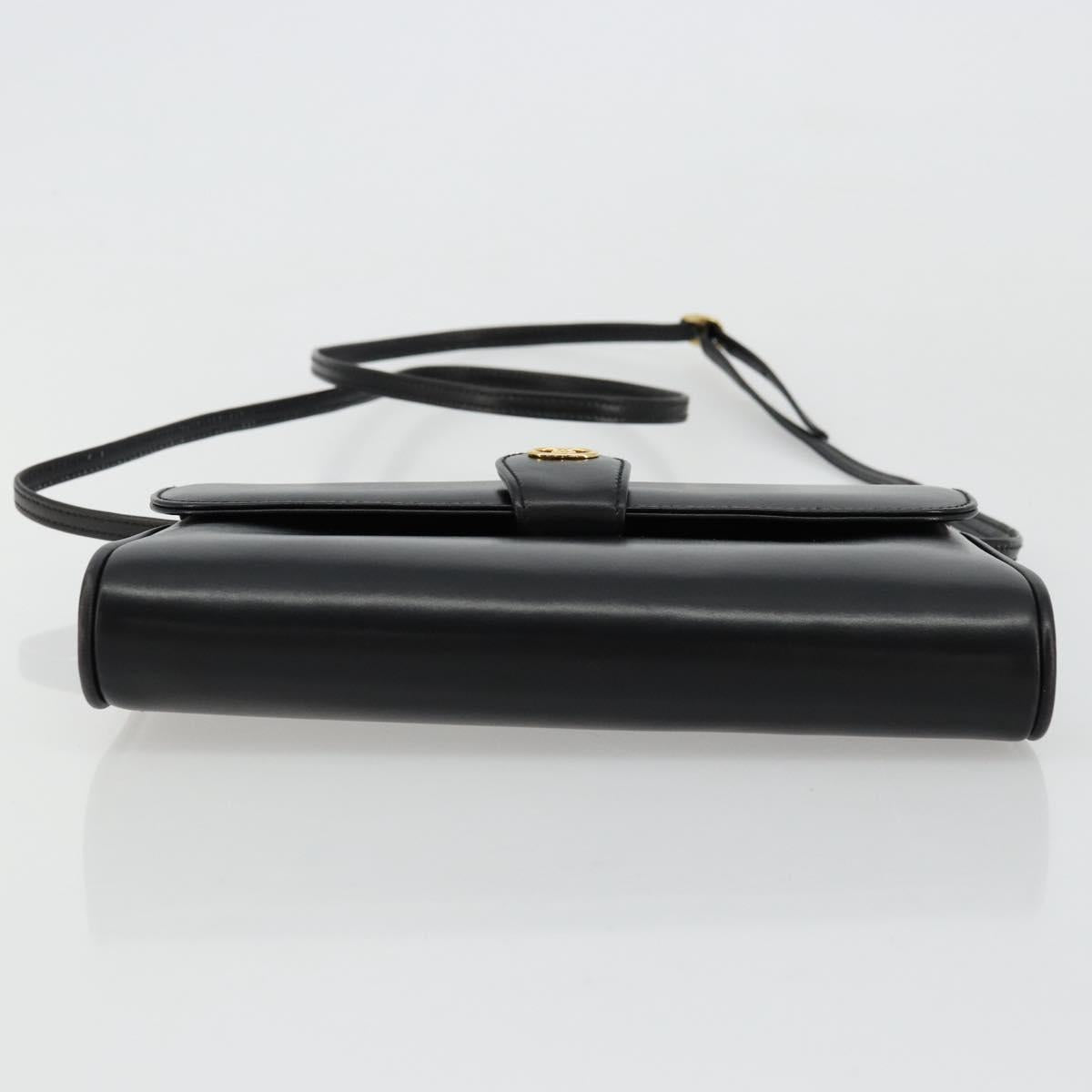 GUCCI Shoulder Bag Leather Black Gold Auth ep14267A