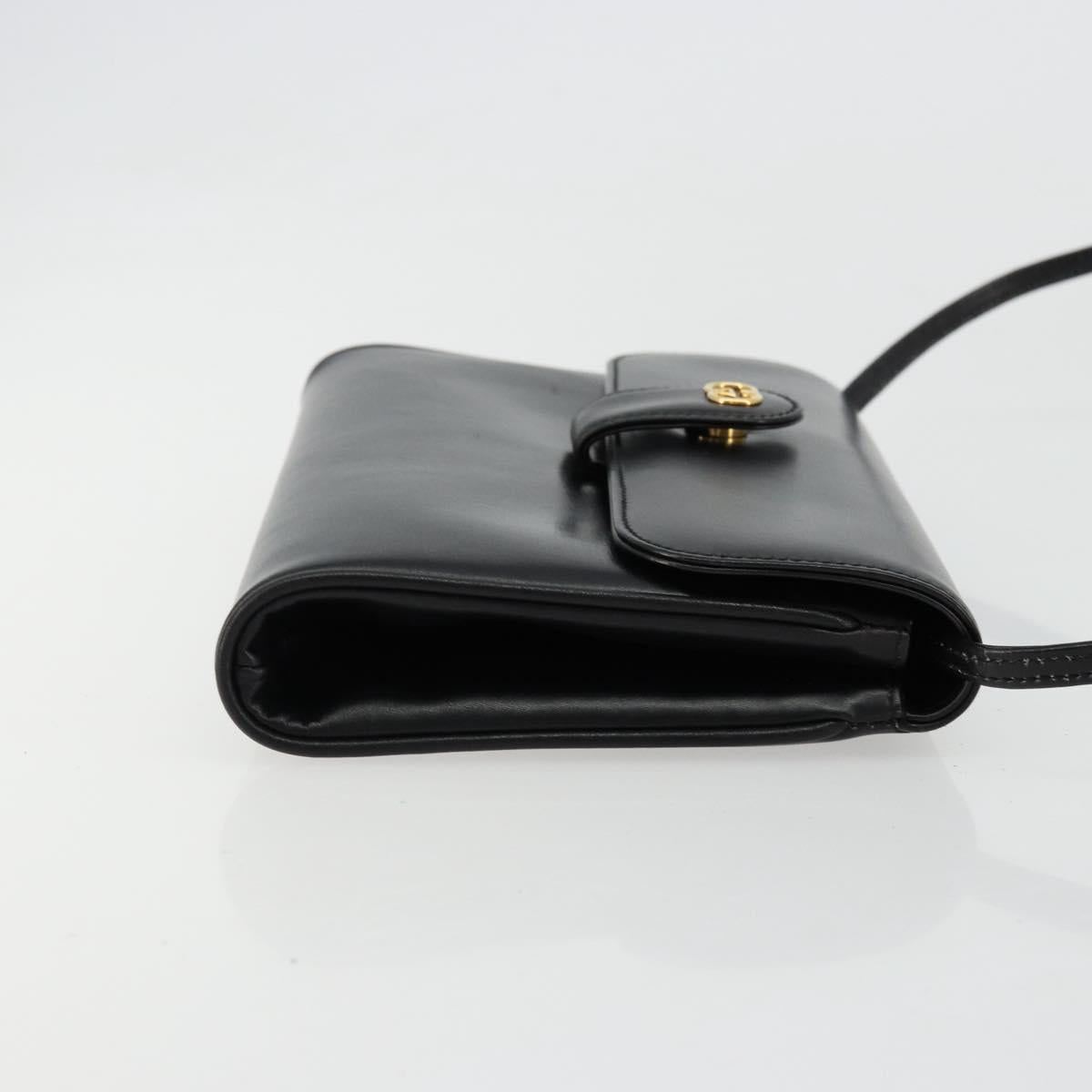GUCCI Shoulder Bag Leather Black Gold Auth ep14267A