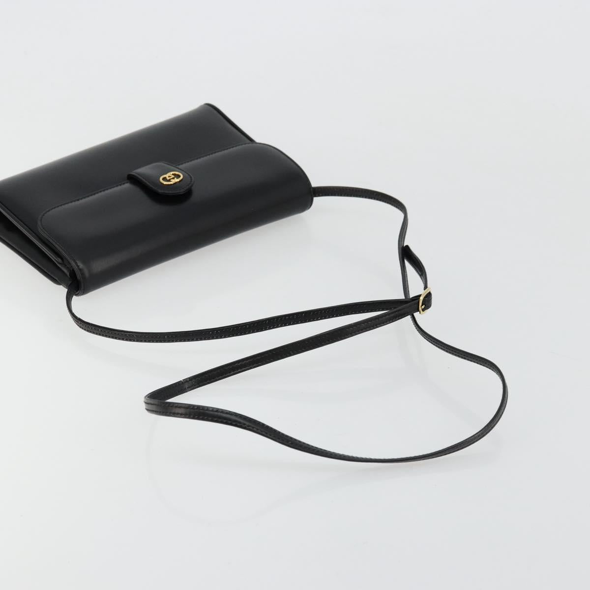 GUCCI Shoulder Bag Leather Black Gold Auth ep14267A