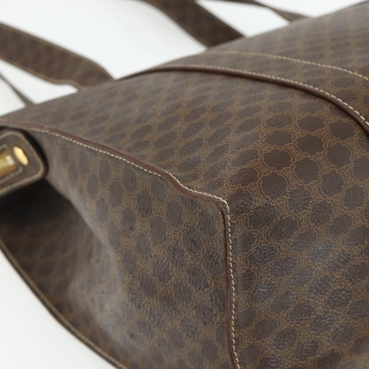 CELINE Macadam Canvas Tote Bag PVC Leather Brown Gold Auth ep14273A