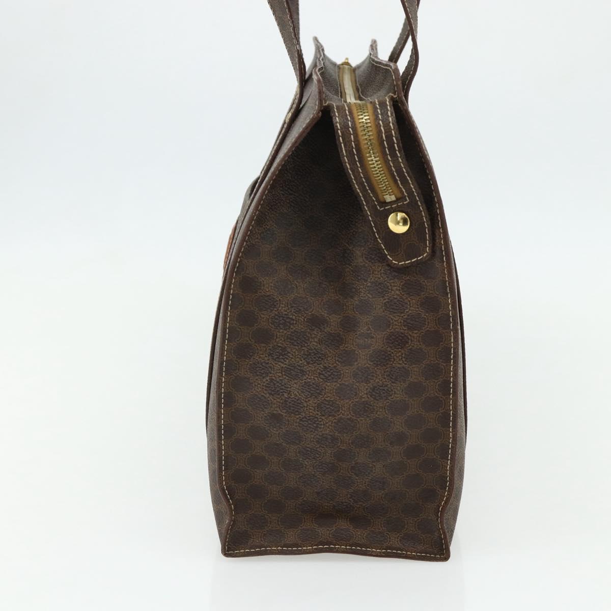 CELINE Macadam Canvas Tote Bag PVC Leather Brown Gold Auth ep14273A