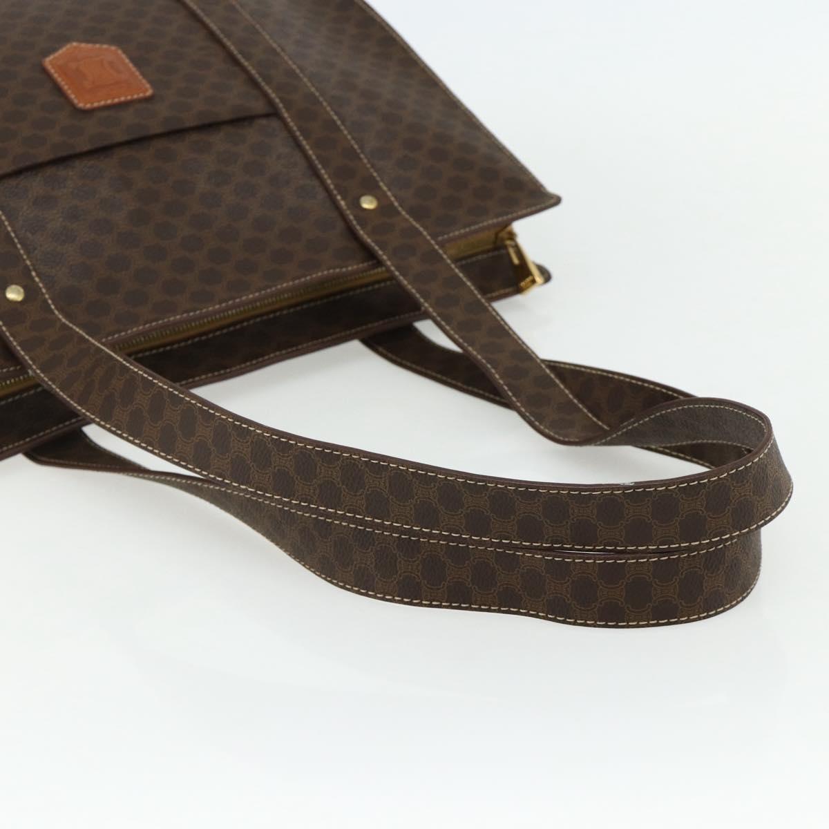 CELINE Macadam Canvas Tote Bag PVC Leather Brown Gold Auth ep14273A