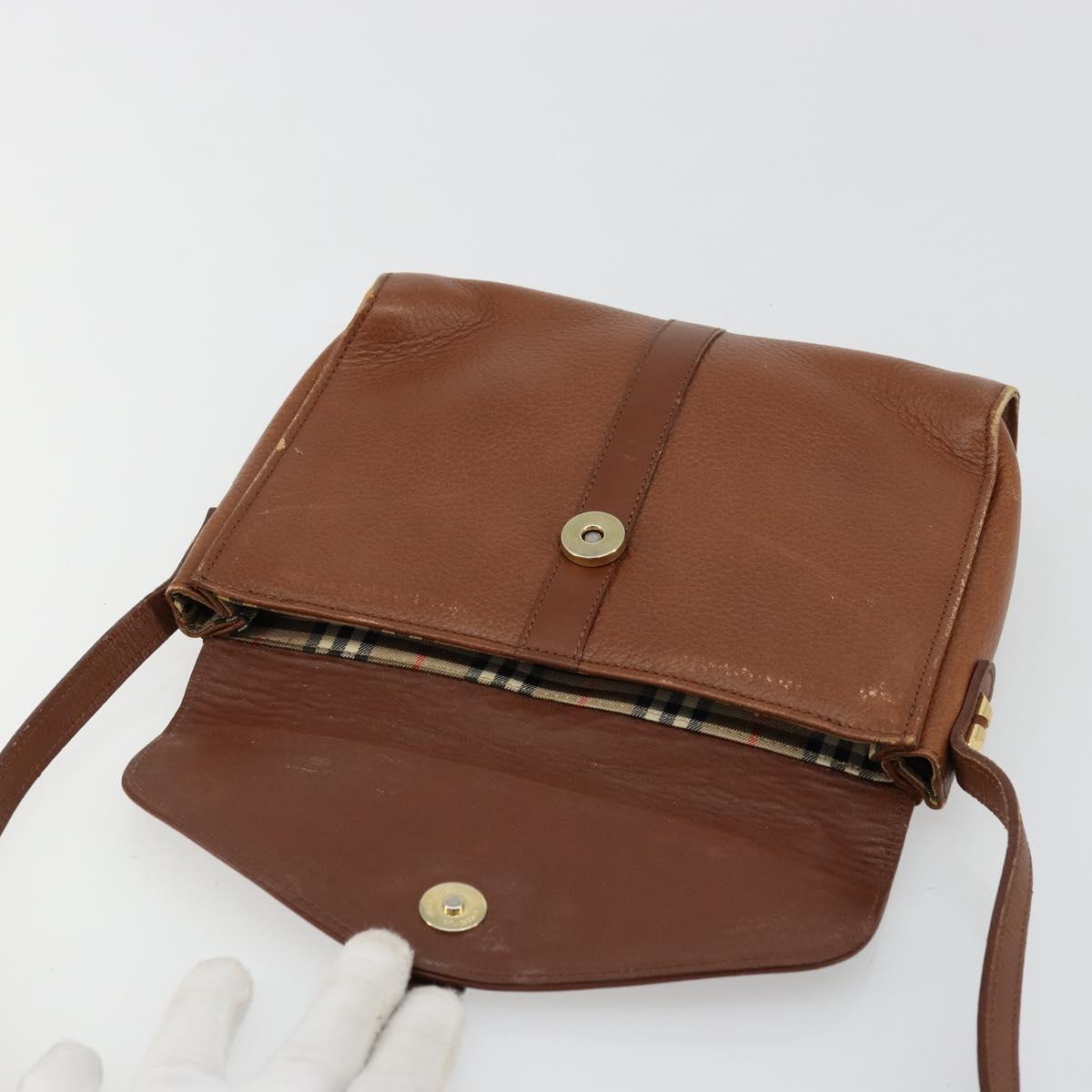 Burberrys Shoulder Bag Leather Brown Gold Auth ep14277