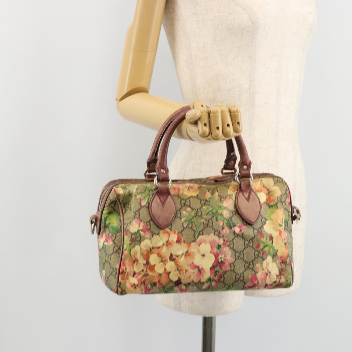 GUCCI GG Supreme Boston Bag PVC Beige Silver 409529 Auth ep14278