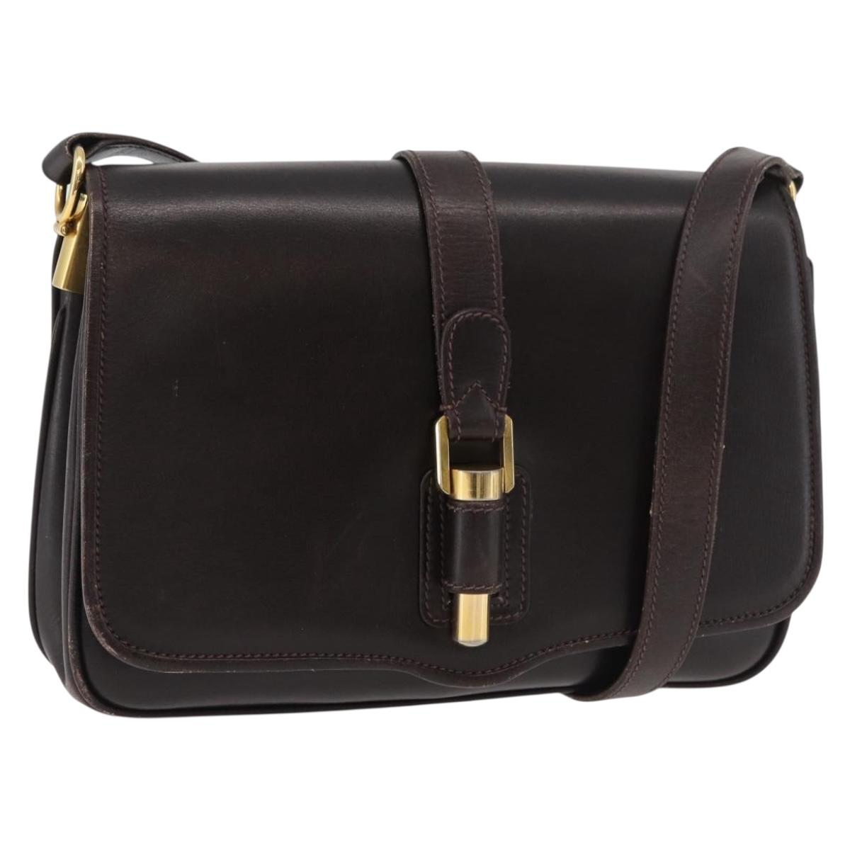 GUCCI Shoulder Bag Leather Brown Gold Auth ep14284