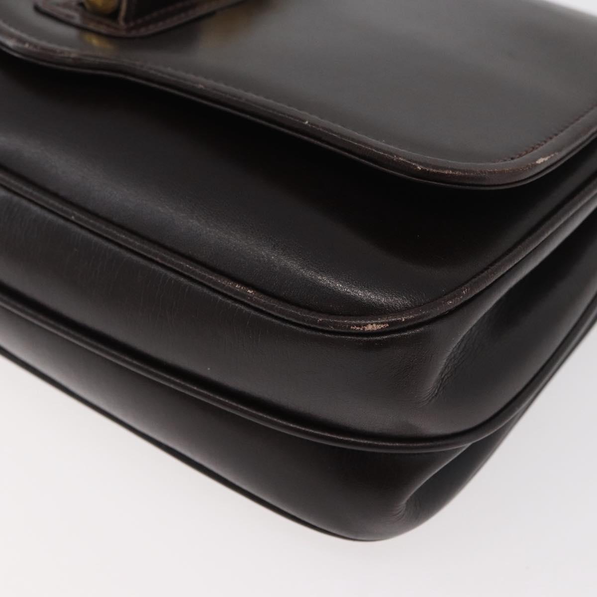 GUCCI Shoulder Bag Leather Brown Gold Auth ep14284