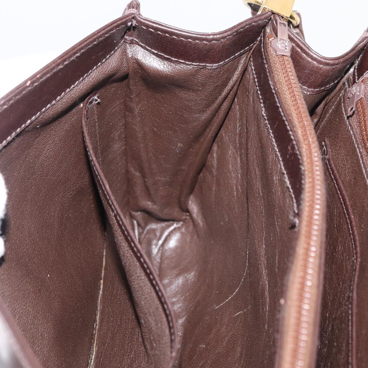 GUCCI Shoulder Bag Leather Brown Gold Auth ep14284