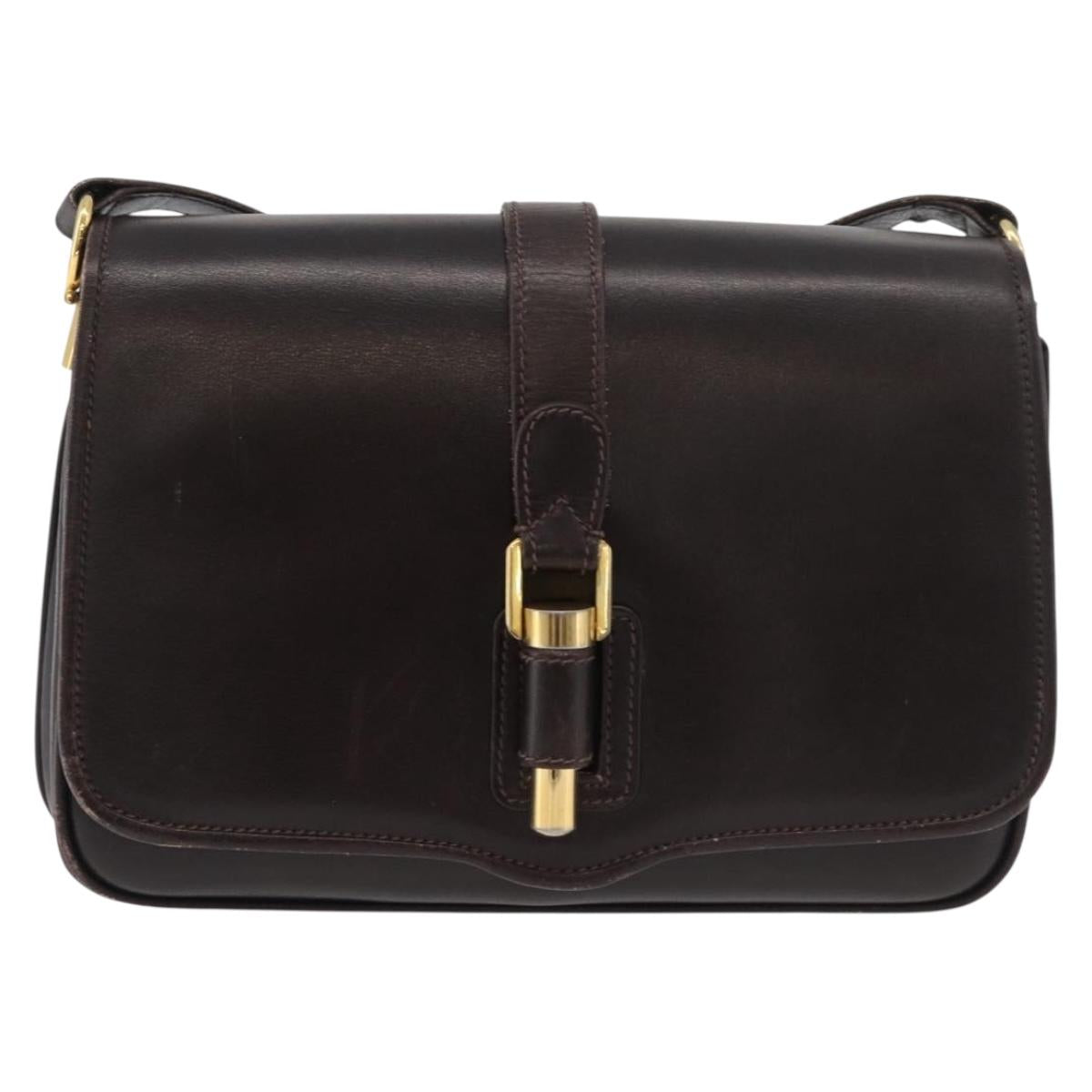GUCCI Shoulder Bag Leather Brown Gold Auth ep14284