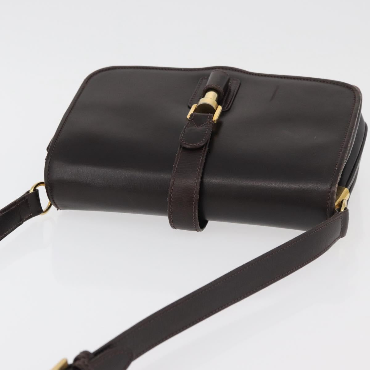 GUCCI Shoulder Bag Leather Brown Gold Auth ep14284