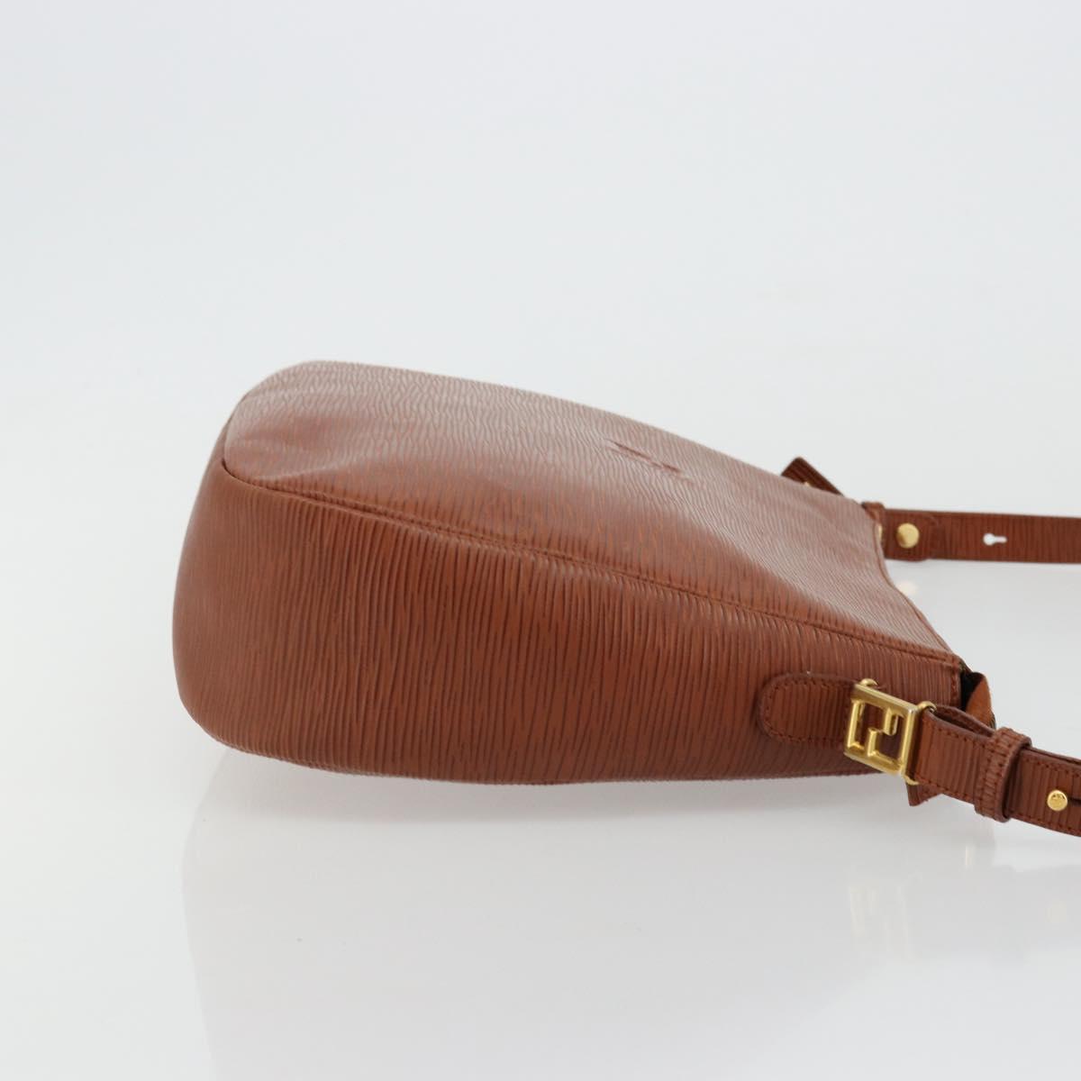 FENDI Shoulder Bag Leather Brown Gold Auth ep14286A