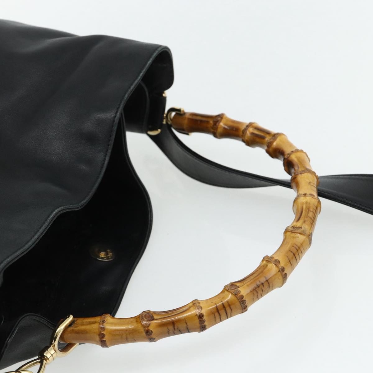 GUCCI Bamboo Shoulder Bag Leather 2way Black Gold 001 1577 Auth ep14290