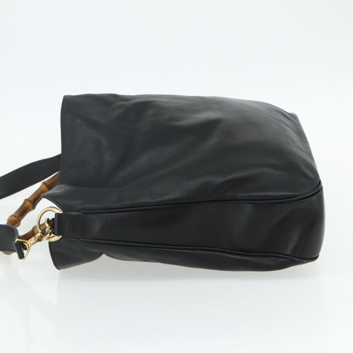 GUCCI Bamboo Hand Bag Leather 2way Black Gold 001 3754 1577 Auth ep14302