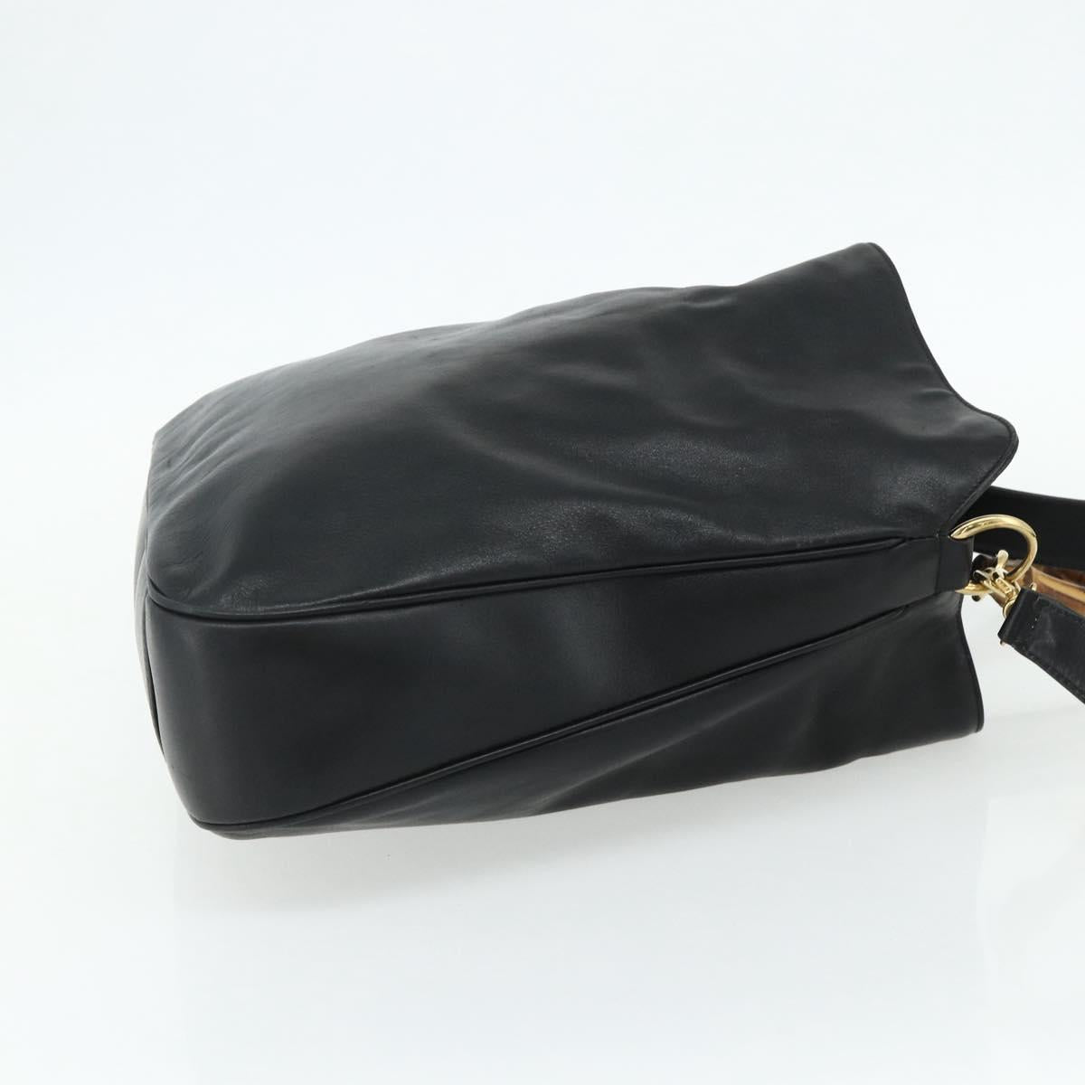GUCCI Bamboo Hand Bag Leather 2way Black Gold 001 3754 1577 Auth ep14302