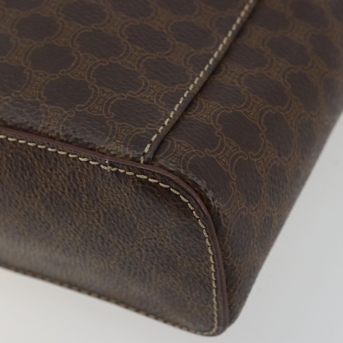 CELINE Macadam Canvas Vanity Hand Bag PVC Leather Brown Gold Auth ep14305