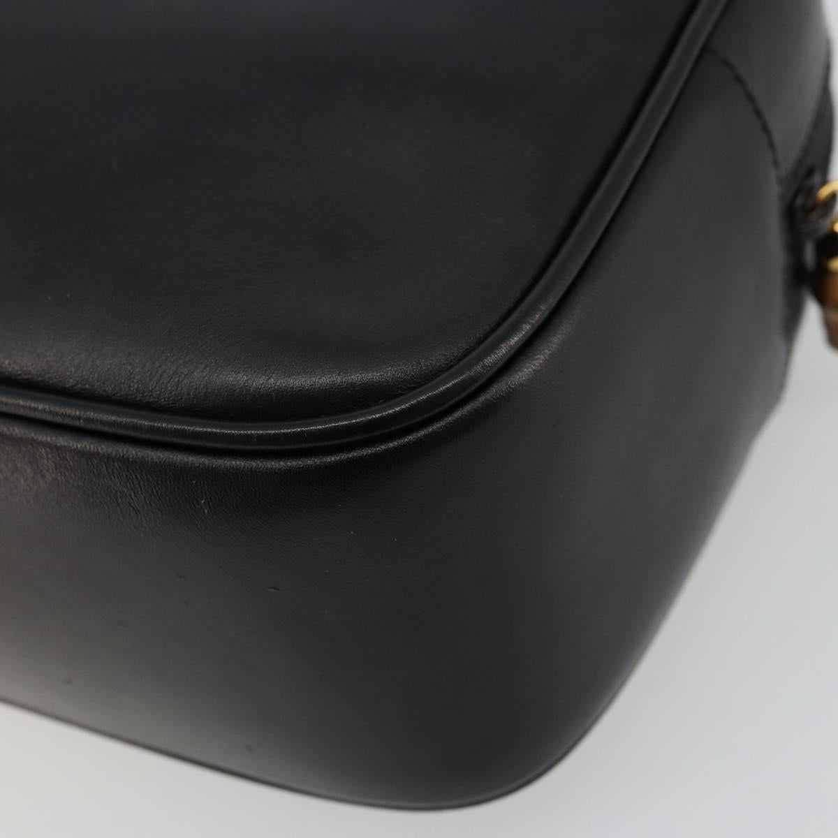 GUCCI Bamboo Chain Shoulder Bag Leather Black Gold Auth ep14306