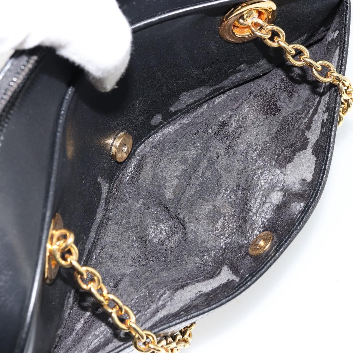 GUCCI Bamboo Chain Shoulder Bag Leather Black Gold Auth ep14306