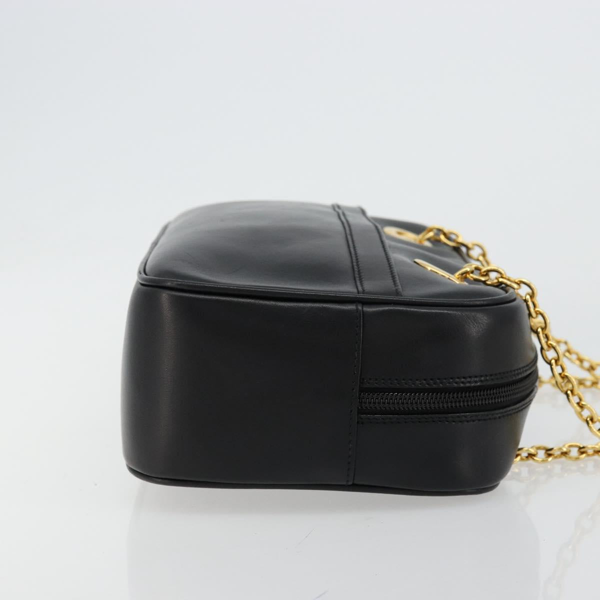 GUCCI Bamboo Chain Shoulder Bag Leather Black Gold Auth ep14306