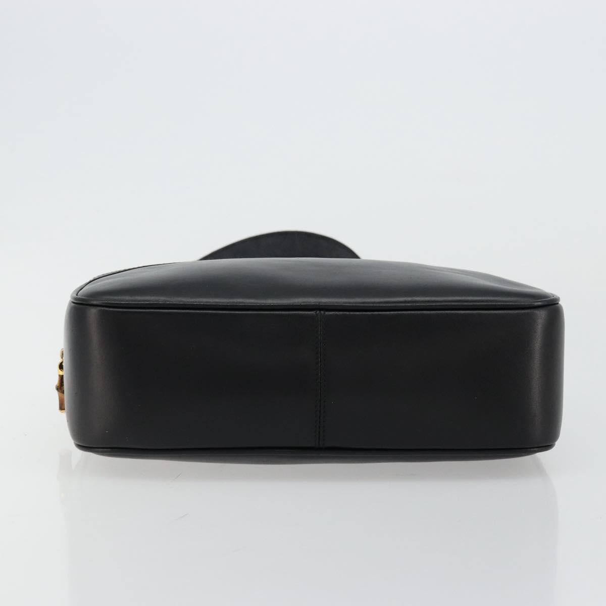 GUCCI Bamboo Chain Shoulder Bag Leather Black Gold Auth ep14306