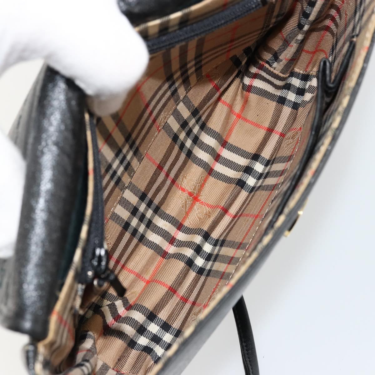 Burberrys Shoulder Bag Leather Black Gold Auth ep14310