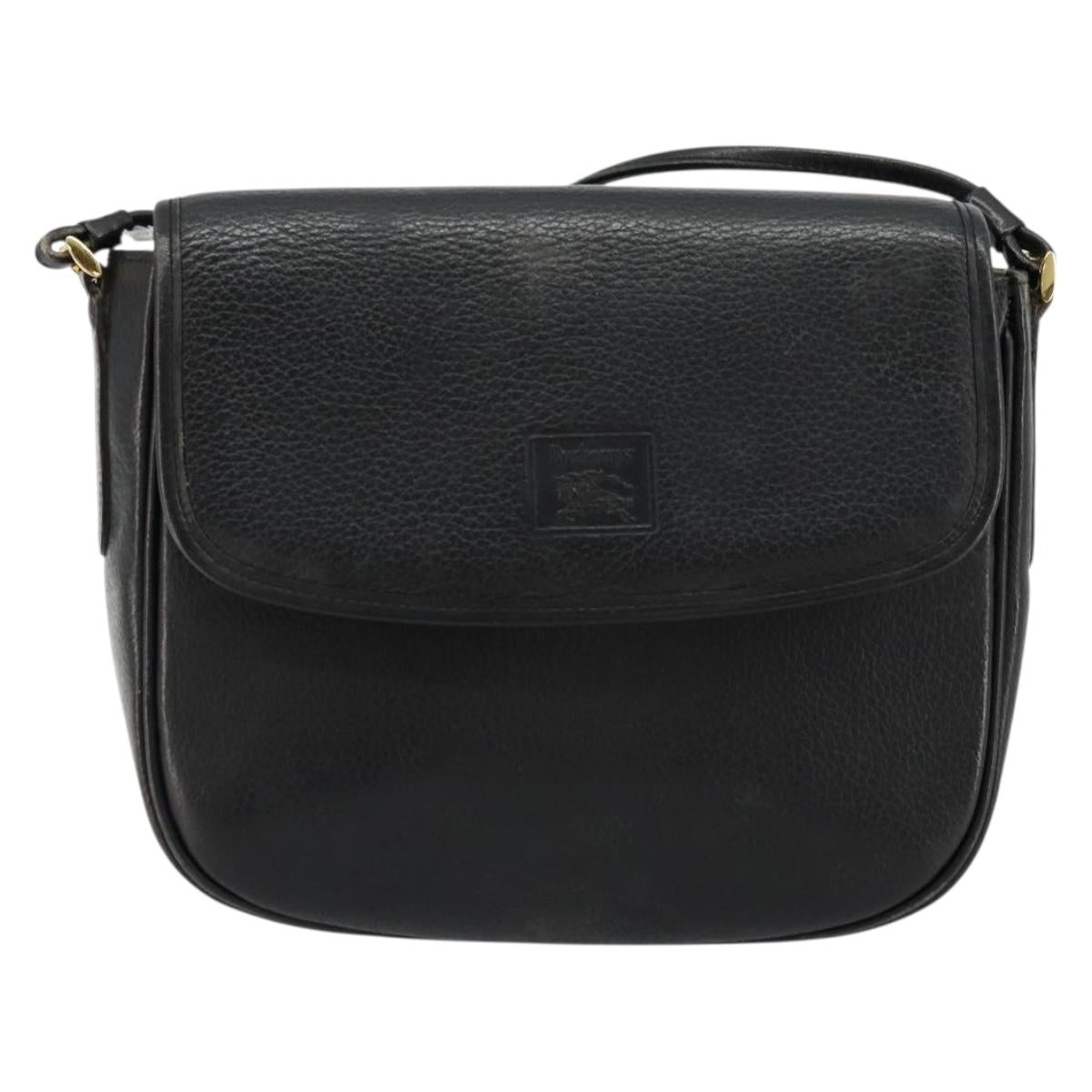 Burberrys Shoulder Bag Leather Black Gold Auth ep14310