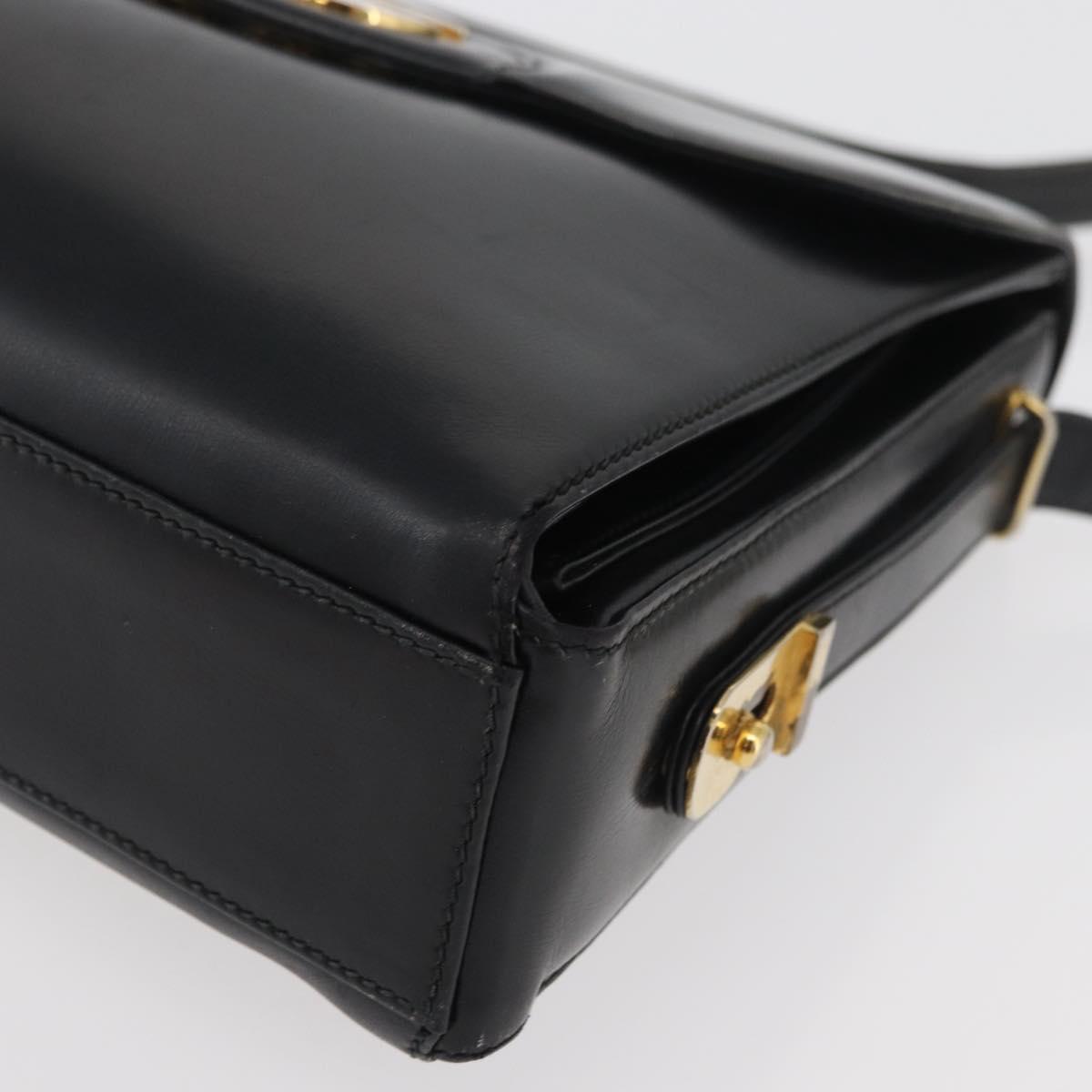 GUCCI Shoulder Bag Leather Black Gold Auth ep14337