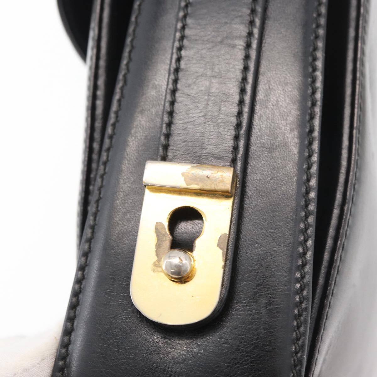 GUCCI Shoulder Bag Leather Black Gold Auth ep14337