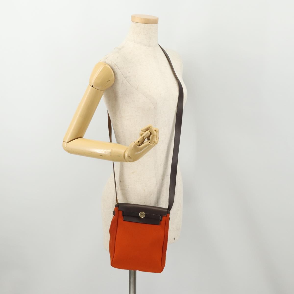 HERMES Her Line Herbag TPM Shoulder Bag Canvas 2way Red Gold Auth ep14339A