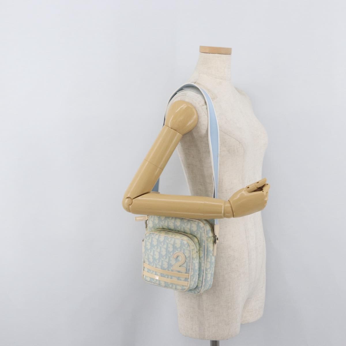 Christian Dior Trotter Canvas Shoulder Bag PVC Light Blue Silver Auth ep14342