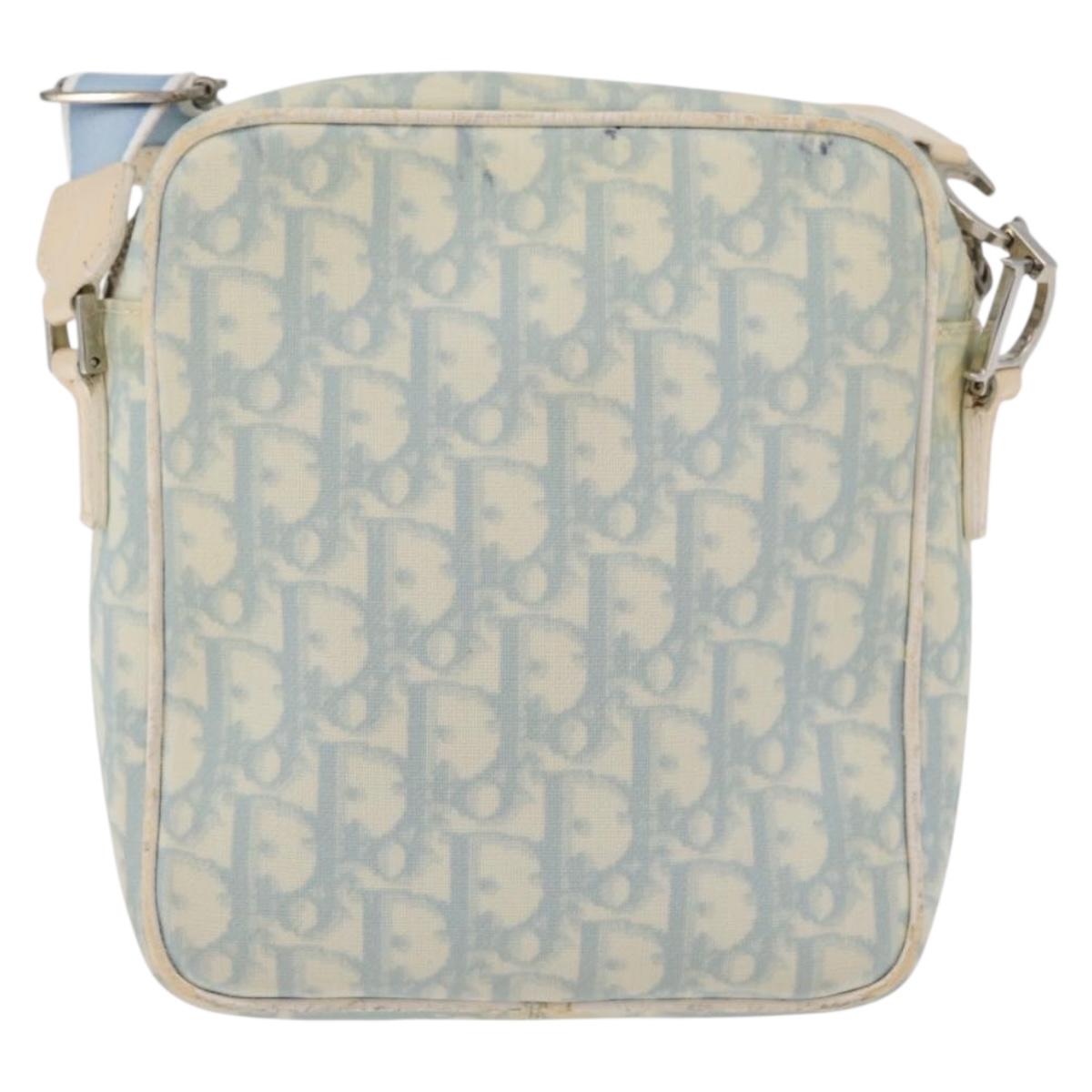 Christian Dior Trotter Canvas Shoulder Bag PVC Light Blue Silver Auth ep14342