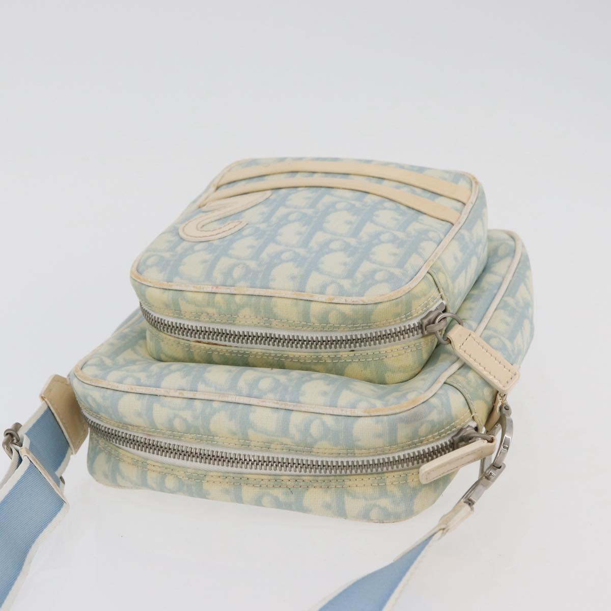 Christian Dior Trotter Canvas Shoulder Bag PVC Light Blue Silver Auth ep14342