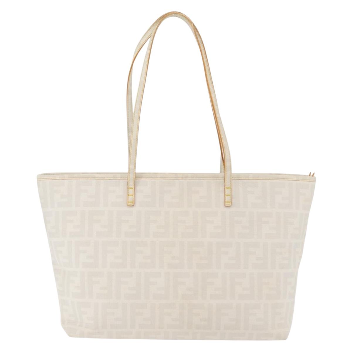 FENDI Zucca Canvas Tote Bag PVC White Gold Auth ep14348A
